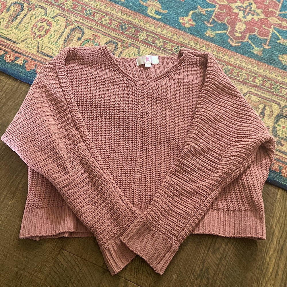 Color is mauve, cute sweater, shirt, aesthetic